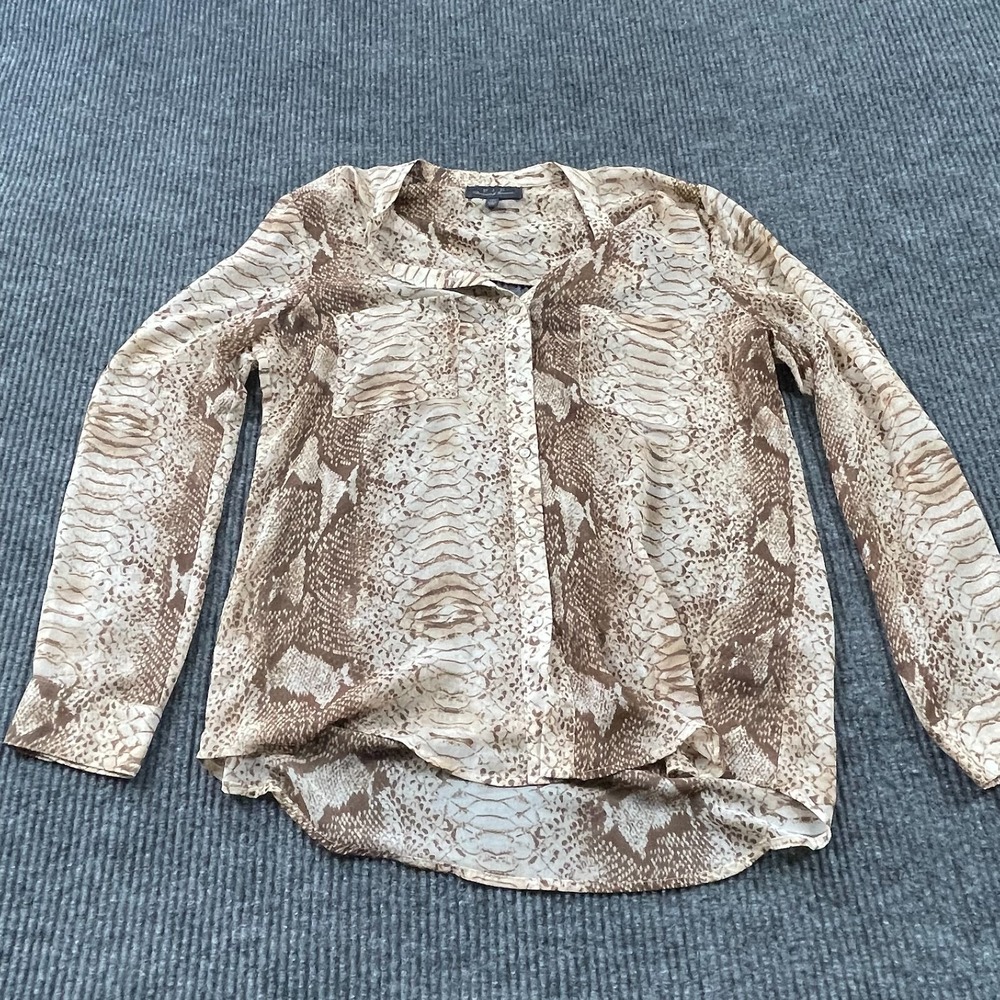 PJK Patterson J Kincaid Blouse‎ Womens Medium Brown Button See Through Open Back